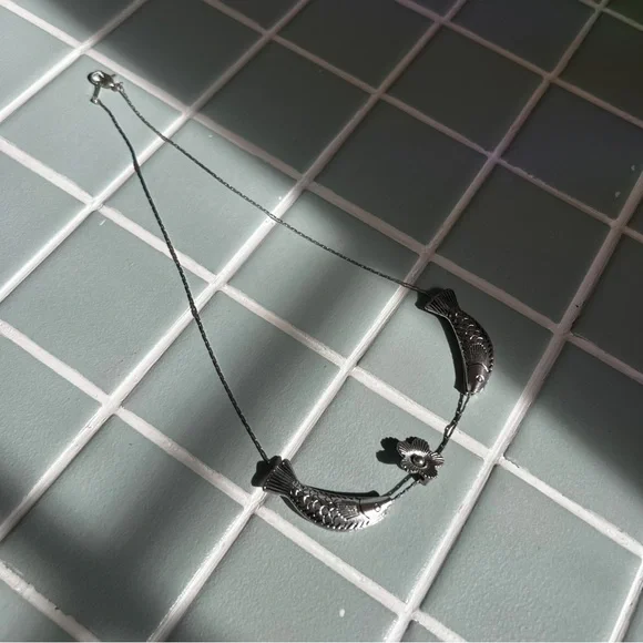 2 Fish & A Rose Silver Necklace - Picture 7 of 9